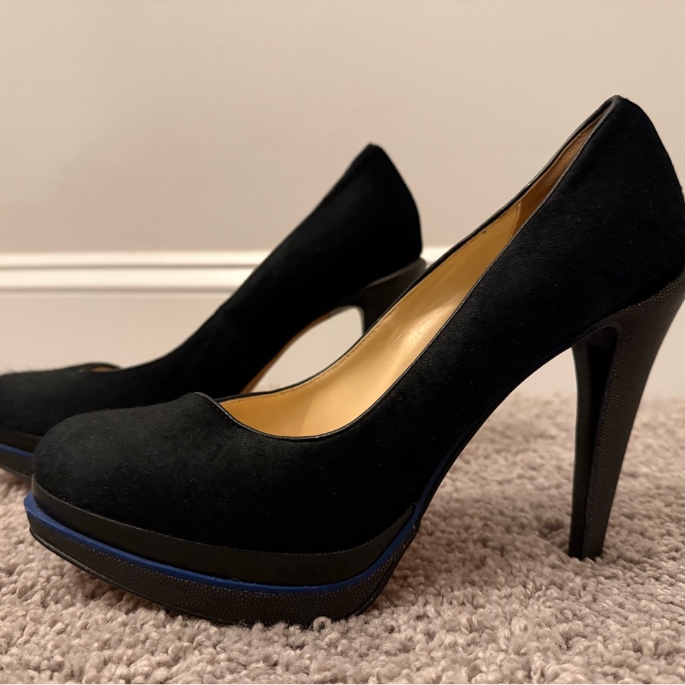 Cole Haan Black Mohair Platform Heels